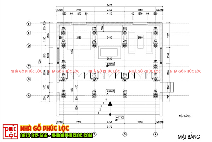 Bản vẽ bố trí cột nhà 3 gian 2 dĩ 