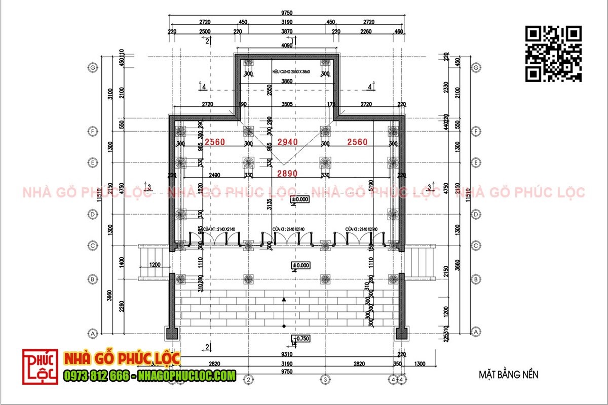 Mặt bằng nhà gỗ 3 gian có hậu cung