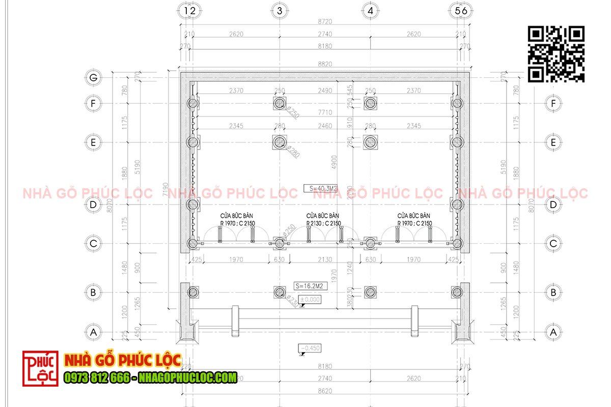 Mặt bằng nhà gỗ vách đố vỏ măng