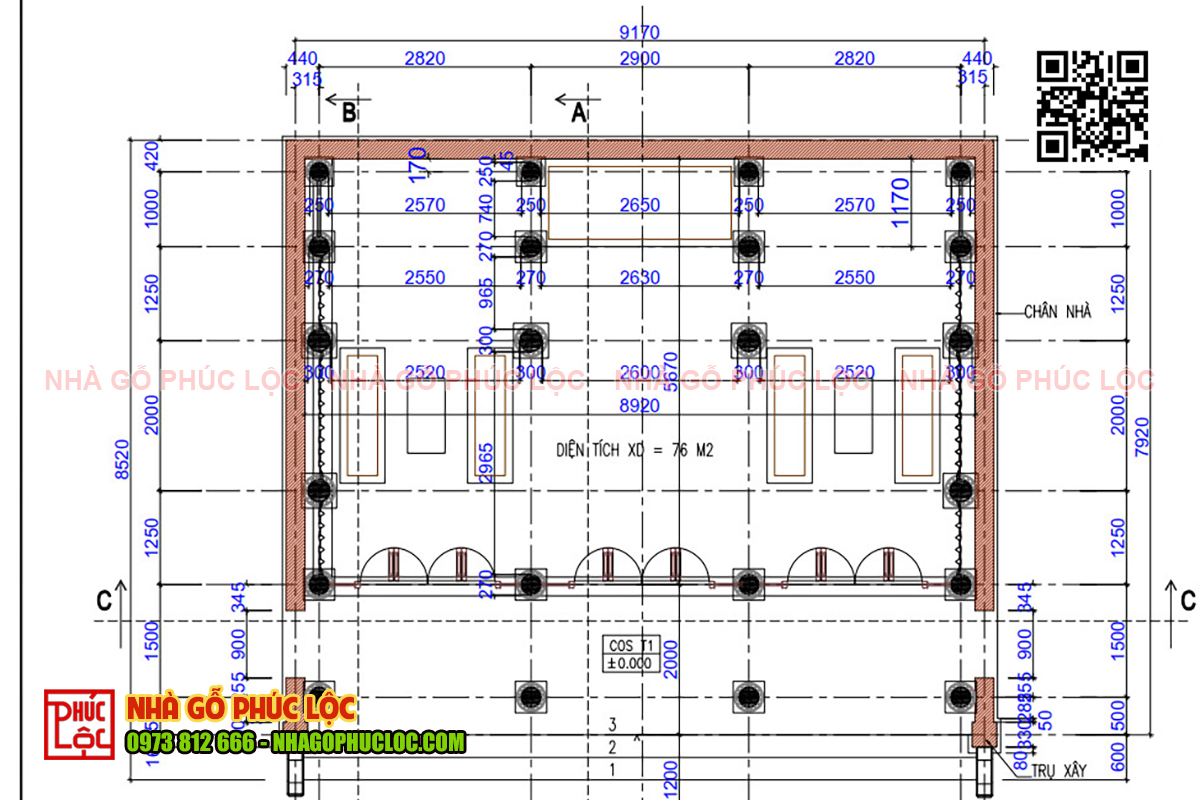 Chi tiết bản vẽ nhà gỗ 3 gian cổ truyền 