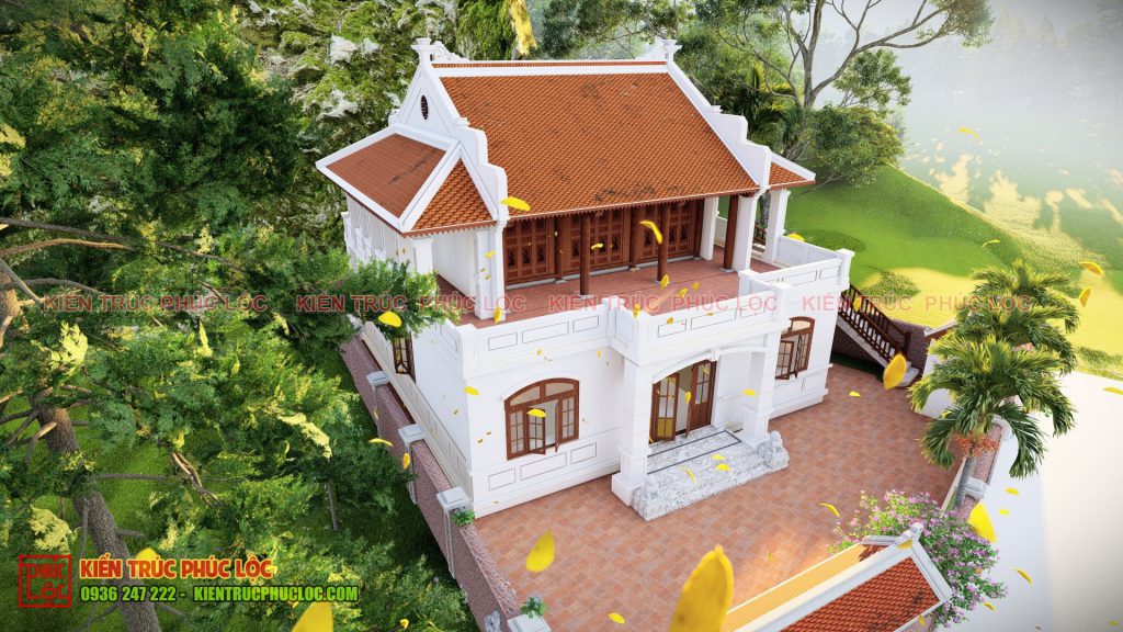 Căn biệt thự được làm phía dưới, nhà thờ gia tiên làm phía trên